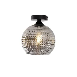 QAZQA Deckenleuchten|Wohnzimmerlampen*Art Deco Deckenleuchte schwarz mit Rauchglas - Kugel