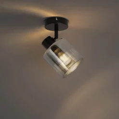 QAZQA Wandstrahler|Deckenstrahler*Art Deco Deckenstrahler schwarz mit Rauchglas verstellbar - Laura