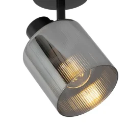 QAZQA Wandstrahler|Deckenstrahler*Art Deco Deckenstrahler schwarz mit Rauchglas verstellbar - Laura