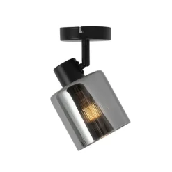 QAZQA Wandstrahler|Deckenstrahler*Art Deco Deckenstrahler schwarz mit Rauchglas verstellbar - Laura