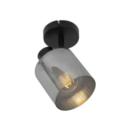 QAZQA Wandstrahler|Deckenstrahler*Art Deco Deckenstrahler schwarz mit Rauchglas verstellbar - Laura