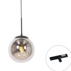 QAZQA Deckenstrahler|Aufbaustrahler*Art Deco hanglamp zwart met smoke glas incl. rail adapter 1-fase - Slimline Flore