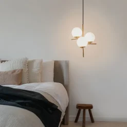 QAZQA Pendelleuchten|Wohnzimmerlampen*Art Deco Hängelampe Gold mit Opalglas 3-flammig - Flore