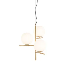 QAZQA Pendelleuchten|Wohnzimmerlampen*Art Deco Hängelampe Gold mit Opalglas 3-flammig - Flore