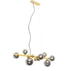 QAZQA Pendelleuchten|Wohnzimmerlampen*Art Deco Hängelampe Gold mit Rauchglas 8 Lichter - David