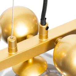 QAZQA Pendelleuchten|Wohnzimmerlampen*Art Deco Hängelampe Gold mit Rauchglas 8 Lichter - David