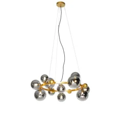 QAZQA Pendelleuchten|Wohnzimmerlampen*Art Deco Hängelampe Gold mit Rauchglas 12 Lichter - David