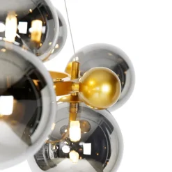 QAZQA Pendelleuchten|Wohnzimmerlampen*Art Deco Hängelampe Gold mit Rauchglas 12 Lichter - David