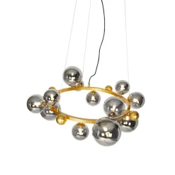 QAZQA Pendelleuchten|Wohnzimmerlampen*Art Deco Hängelampe Gold mit Rauchglas 12 Lichter - David
