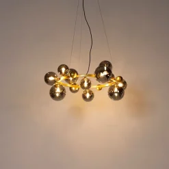 QAZQA Pendelleuchten|Wohnzimmerlampen*Art Deco Hängelampe Gold mit Rauchglas 12 Lichter - David