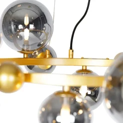 QAZQA Pendelleuchten|Wohnzimmerlampen*Art Deco Hängelampe Gold mit Rauchglas 12 Lichter - David