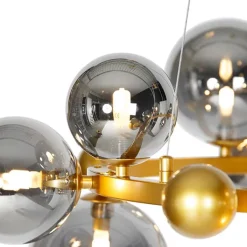 QAZQA Pendelleuchten|Wohnzimmerlampen*Art Deco Hängelampe Gold mit Rauchglas 12 Lichter - David