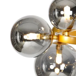 QAZQA Pendelleuchten|Wohnzimmerlampen*Art Deco Hängelampe Gold mit Rauchglas 12 Lichter - David