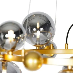 QAZQA Pendelleuchten|Wohnzimmerlampen*Art Deco Hängelampe Gold mit Rauchglas 12 Lichter - David