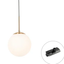 QAZQA Professional Deckenstrahler|Aufbaustrahler*Art Deco Hängelampe Gold mit Opalglas inkl. Schienenadapter Schwarz 1-Phasig - Iconic Flore