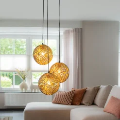 QAZQA Pendelleuchten|Wohnzimmerlampen*Art Deco Hängelampe Gold rund 3-flammig - Maro