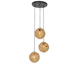 QAZQA Pendelleuchten|Wohnzimmerlampen*Art Deco Hängelampe Gold rund 3-flammig - Maro