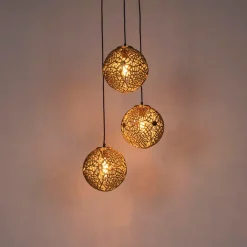 QAZQA Pendelleuchten|Wohnzimmerlampen*Art Deco Hängelampe Gold rund 3-flammig - Maro