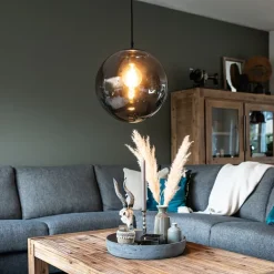 QAZQA Schlafzimmerlampen|Küchenlampen*Art Deco Hängelampe grau 35 cm - Pallon