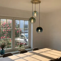 QAZQA Schlafzimmerlampen|Esszimmerlampen*Art Deco Hängelampe Messing mit blauem Glas - Pallon