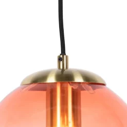 QAZQA Pendelleuchten|Wohnzimmerlampen*Art Deco Hängelampe Messing mit rosa Glas 20 cm - Pallon