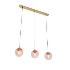 QAZQA Pendelleuchten|Wohnzimmerlampen*Art Deco Hängelampe Messing mit rosa Glas 3-Licht - Pallon Mezzi