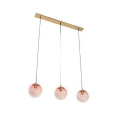 QAZQA Pendelleuchten|Wohnzimmerlampen*Art Deco Hängelampe Messing mit rosa Glas 3-Licht - Pallon Mezzi