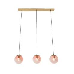 QAZQA Pendelleuchten|Wohnzimmerlampen*Art Deco Hängelampe Messing mit rosa Glas 3-Licht - Pallon Mezzi