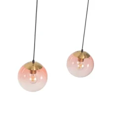 QAZQA Pendelleuchten|Wohnzimmerlampen*Art Deco Hängelampe Messing mit rosa Glas 3-Licht - Pallon Mezzi