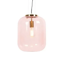 QAZQA Pendelleuchten|Wohnzimmerlampen*Art Deco Hängelampe Messing mit rosa Glas - Glückseligkeit