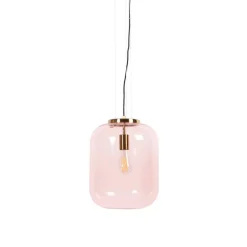QAZQA Pendelleuchten|Wohnzimmerlampen*Art Deco Hängelampe Messing mit rosa Glas - Glückseligkeit
