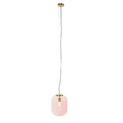 QAZQA Pendelleuchten|Wohnzimmerlampen*Art Deco Hängelampe Messing mit rosa Glas - Glückseligkeit