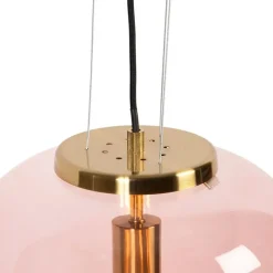 QAZQA Pendelleuchten|Wohnzimmerlampen*Art Deco Hängelampe Messing mit rosa Glas - Glückseligkeit