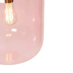 QAZQA Pendelleuchten|Wohnzimmerlampen*Art Deco Hängelampe Messing mit rosa Glas - Glückseligkeit
