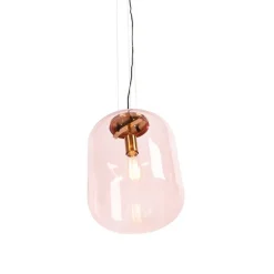 QAZQA Pendelleuchten|Wohnzimmerlampen*Art Deco Hängelampe Messing mit rosa Glas - Glückseligkeit