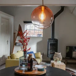 QAZQA Pendelleuchten|Wohnzimmerlampen*Art Deco Hängelampe Messing mit rosa Glas 33 cm - Pallon