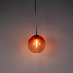 QAZQA Pendelleuchten|Wohnzimmerlampen*Art Deco Hängelampe Messing mit rosa Glas 33 cm - Pallon