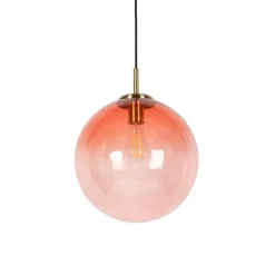 QAZQA Pendelleuchten|Wohnzimmerlampen*Art Deco Hängelampe Messing mit rosa Glas 33 cm - Pallon
