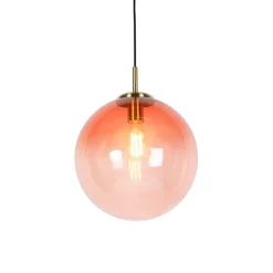 QAZQA Pendelleuchten|Wohnzimmerlampen*Art Deco Hängelampe Messing mit rosa Glas 33 cm - Pallon