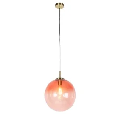 QAZQA Pendelleuchten|Wohnzimmerlampen*Art Deco Hängelampe Messing mit rosa Glas 33 cm - Pallon