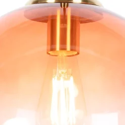 QAZQA Pendelleuchten|Wohnzimmerlampen*Art Deco Hängelampe Messing mit rosa Glas 33 cm - Pallon