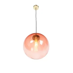 QAZQA Pendelleuchten|Wohnzimmerlampen*Art Deco Hängelampe Messing mit rosa Glas 33 cm - Pallon