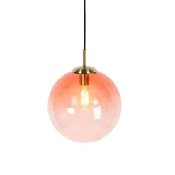 QAZQA Pendelleuchten|Wohnzimmerlampen*Art Deco Hängelampe Messing mit rosa Glas 33 cm - Pallon