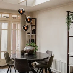 QAZQA Pendelleuchten|Esszimmerlampen*Art Deco Hängelampe Messing mit schwarzem Glas 3-Lichter - Pallon