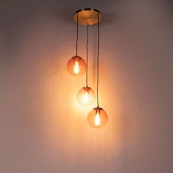 QAZQA Pendelleuchten|Wohnzimmerlampen*Art Deco Hängelampe Messing 45 cm 3-hellrosa - Pallon