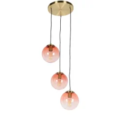 QAZQA Pendelleuchten|Wohnzimmerlampen*Art Deco Hängelampe Messing 45 cm 3-hellrosa - Pallon