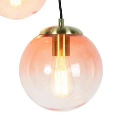 QAZQA Pendelleuchten|Wohnzimmerlampen*Art Deco Hängelampe Messing 45 cm 3-hellrosa - Pallon