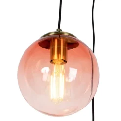 QAZQA Pendelleuchten|Wohnzimmerlampen*Art Deco Hängelampe Messing 45 cm 3-hellrosa - Pallon