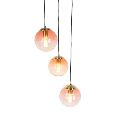 QAZQA Pendelleuchten|Wohnzimmerlampen*Art Deco Hängelampe Messing 45 cm 3-hellrosa - Pallon