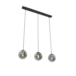 QAZQA Pendelleuchten|Wohnzimmerlampen*Art Deco Hängelampe schwarz mit Rauchglas 3-Licht - Pallon Mezzi